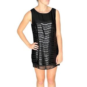 SOFT SURROUNDING 24055 SEQUIN WAVE BLACK TUNIC SHIFT MINI DRESS
